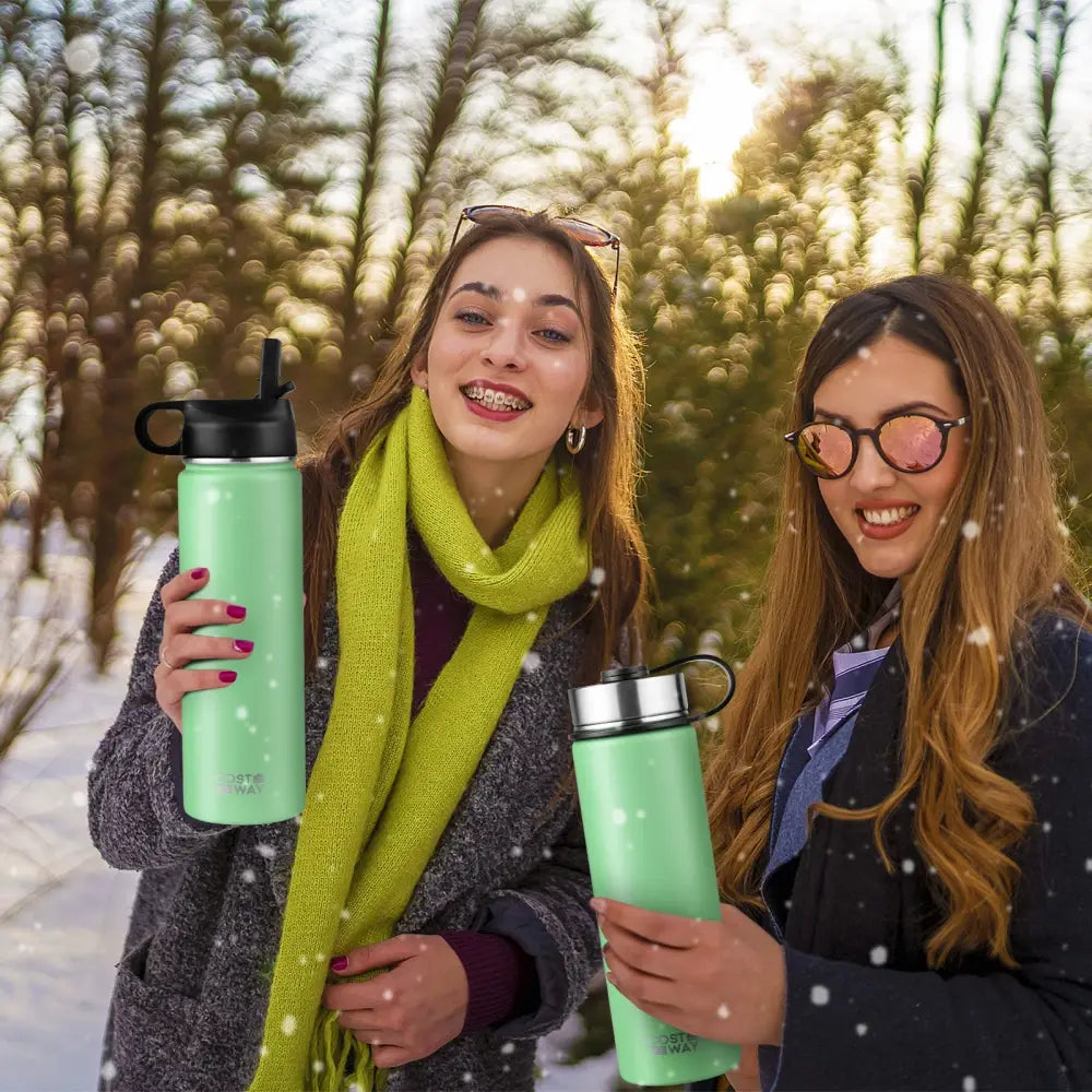22 Oz Double-walled Insulated Stainless Steel Water Bottle with 2 Lids and Straw-Green - Green - Kitchen Utensils