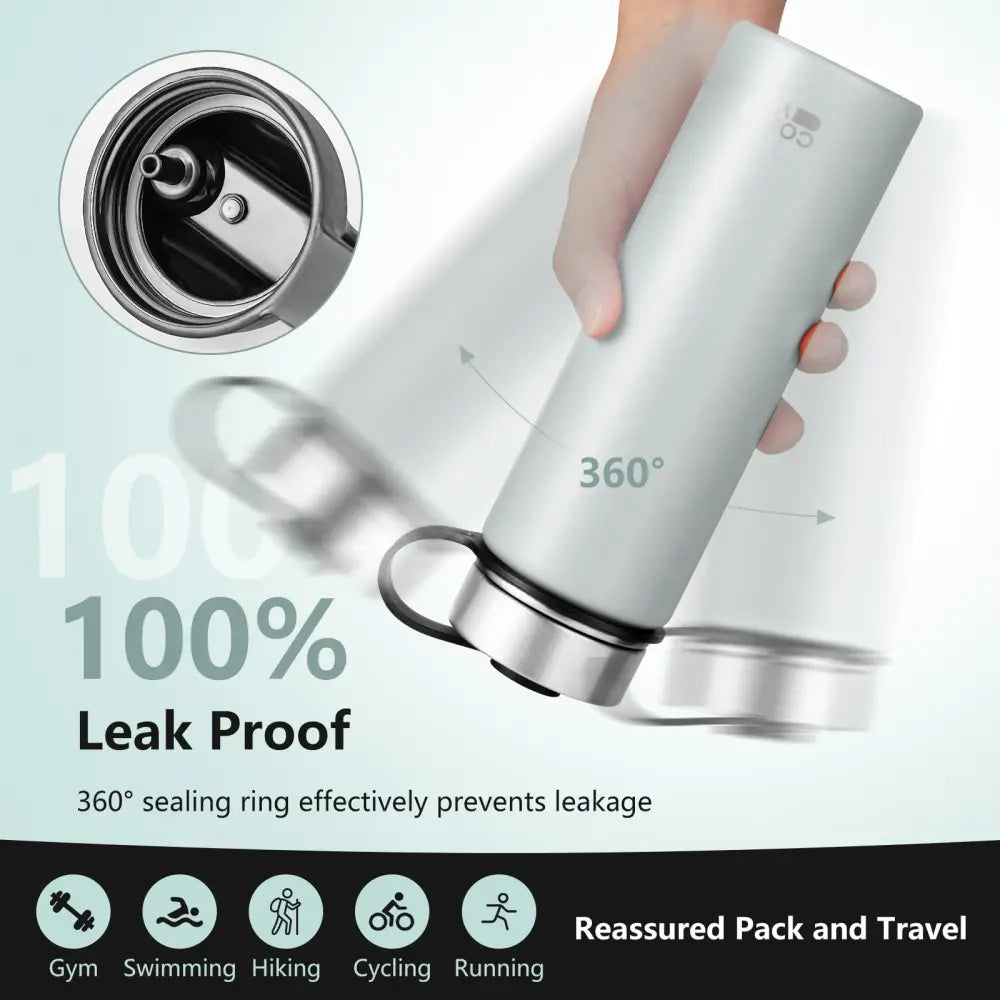 22 Oz Double-walled Insulated Stainless Steel Water Bottle with 2 Lids and Straw-Gray - Gray - Kitchen Utensils