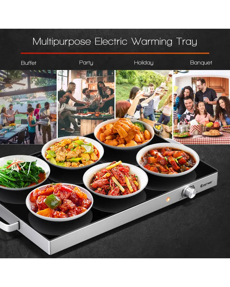 22 x 14 Inch Electric Warming Tray Hot Plate Dish Warmer with Adjustable Temperature - Silver - Food Warmers & Burners