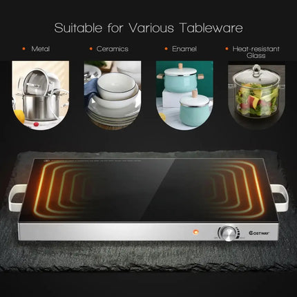 22 x 14 Inch Electric Warming Tray Hot Plate Dish Warmer with Adjustable Temperature Costway