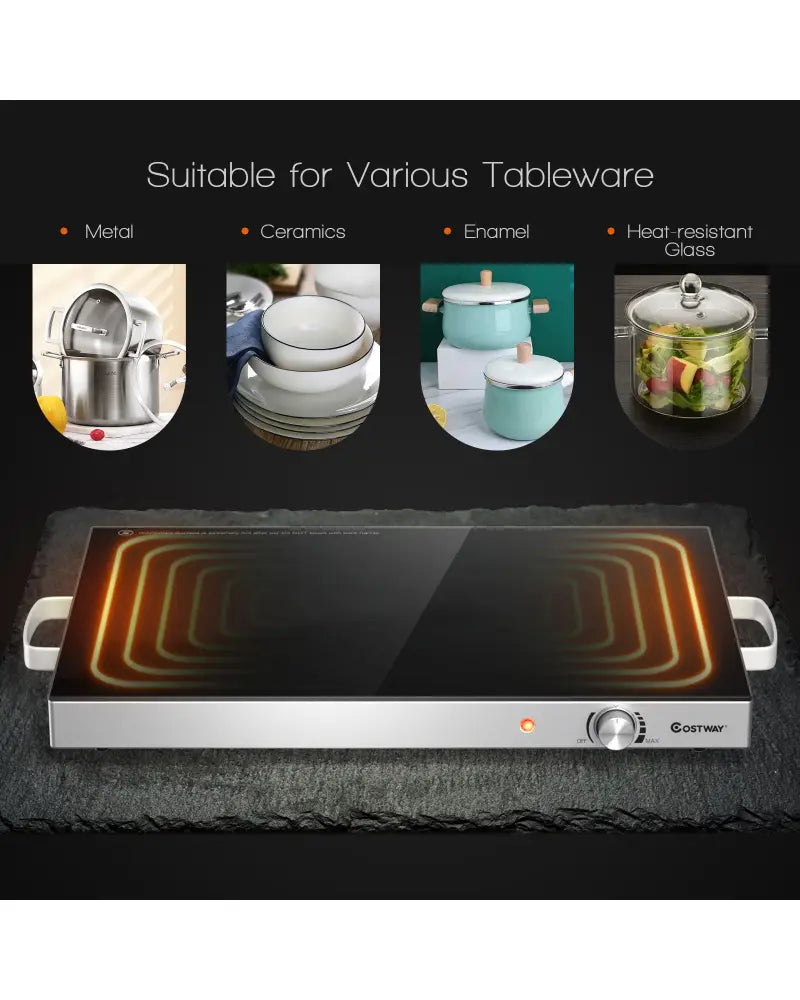 22 x 14 Inch Electric Warming Tray Hot Plate Dish Warmer with Adjustable Temperature - Silver - Food Warmers & Burners