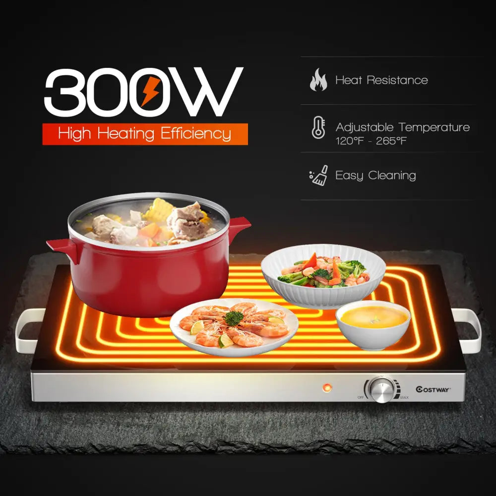 22 x 14 Inch Electric Warming Tray Hot Plate Dish Warmer with Adjustable Temperature - Silver - Food Warmers & Burners