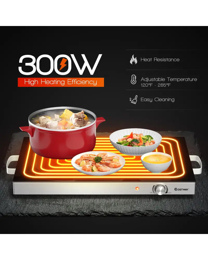 22 x 14 Inch Electric Warming Tray Hot Plate Dish Warmer with Adjustable Temperature - Silver - Food Warmers & Burners