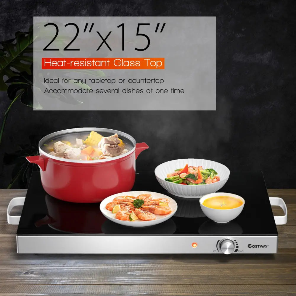 22 x 14 Inch Electric Warming Tray Hot Plate Dish Warmer with Adjustable Temperature - Silver - Food Warmers & Burners