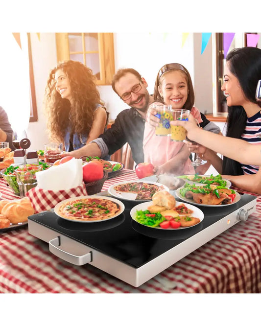 22 x 14 Inch Electric Warming Tray Hot Plate Dish Warmer with Adjustable Temperature - Silver - Food Warmers & Burners