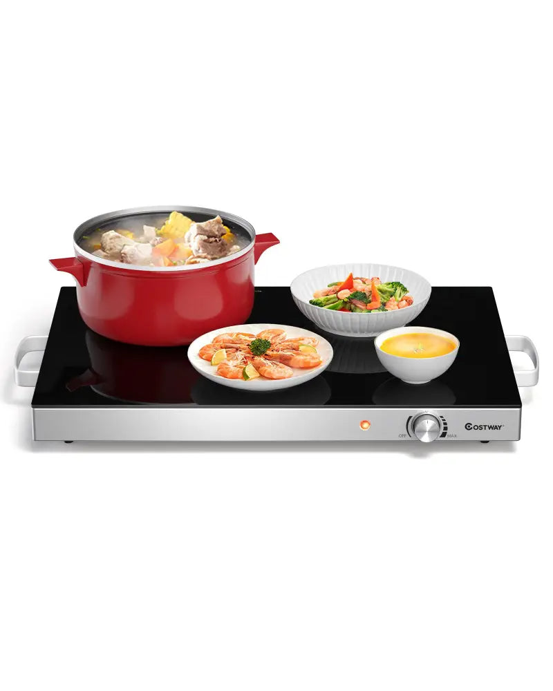 22 x 14 Inch Electric Warming Tray Hot Plate Dish Warmer with Adjustable Temperature - Silver - Food Warmers & Burners