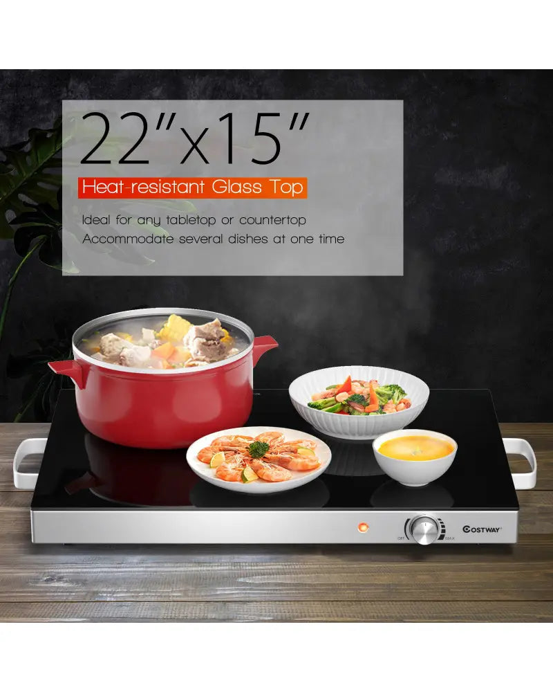 22 x 14 Inch Electric Warming Tray Hot Plate Dish Warmer with Adjustable Temperature - Silver - Food Warmers & Burners