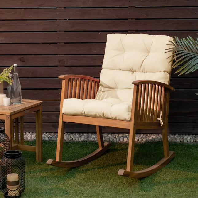 22 x 44 Inch Tufted Outdoor Patio Chair Seating Pad-Beige - Beige - Outdoor Furniture Accessories