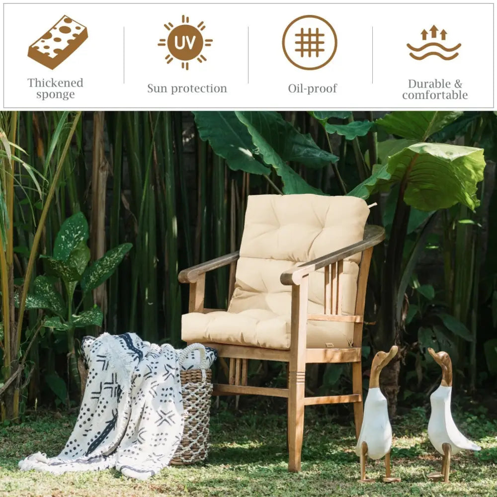 22 x 44 Inch Tufted Outdoor Patio Chair Seating Pad-Beige - Beige - Outdoor Furniture Accessories