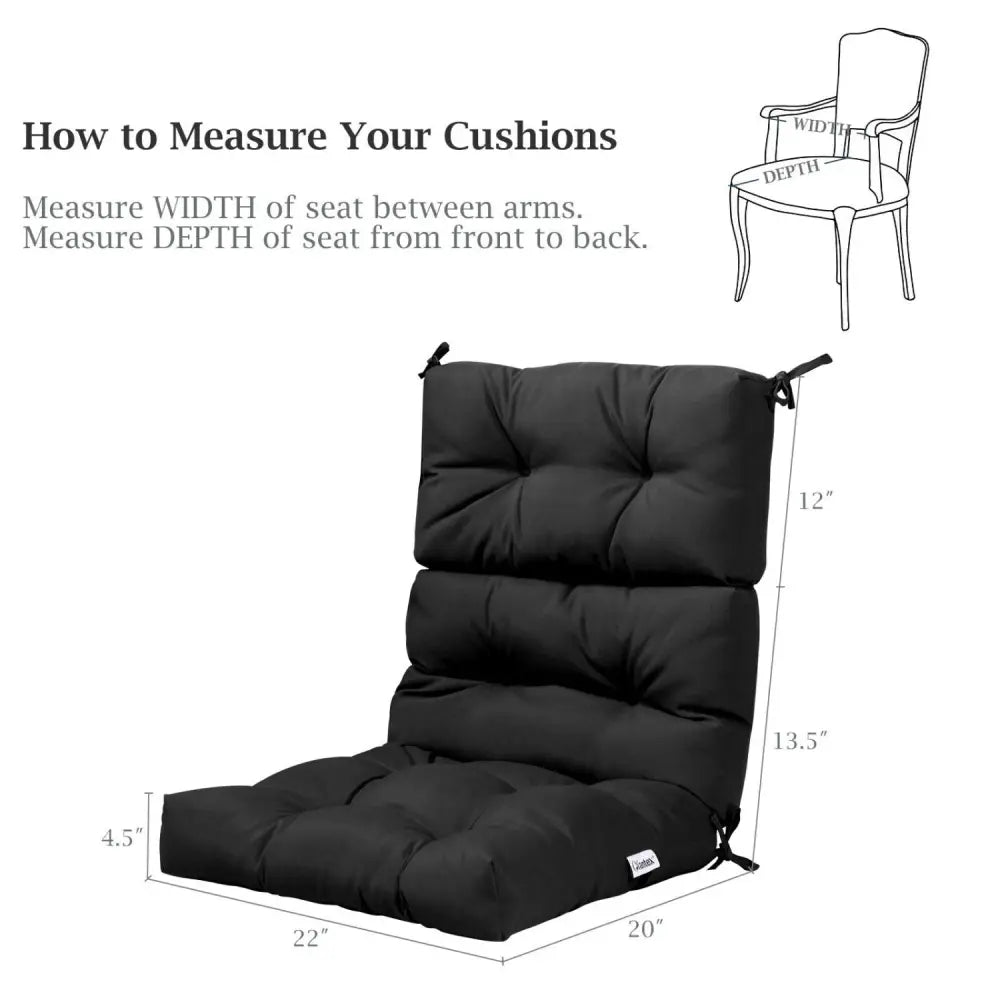 22 x 44 Inch Tufted Outdoor Patio Chair Seating Pad-Black - Black - Outdoor Furniture Accessories