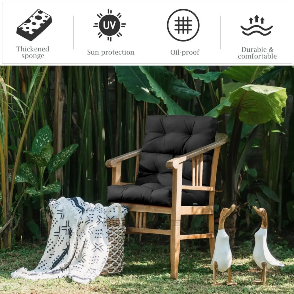 22 x 44 Inch Tufted Outdoor Patio Chair Seating Pad-Black - Black - Outdoor Furniture Accessories