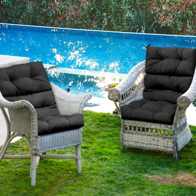 22 x 44 Inch Tufted Outdoor Patio Chair Seating Pad-Black - Black - Outdoor Furniture Accessories