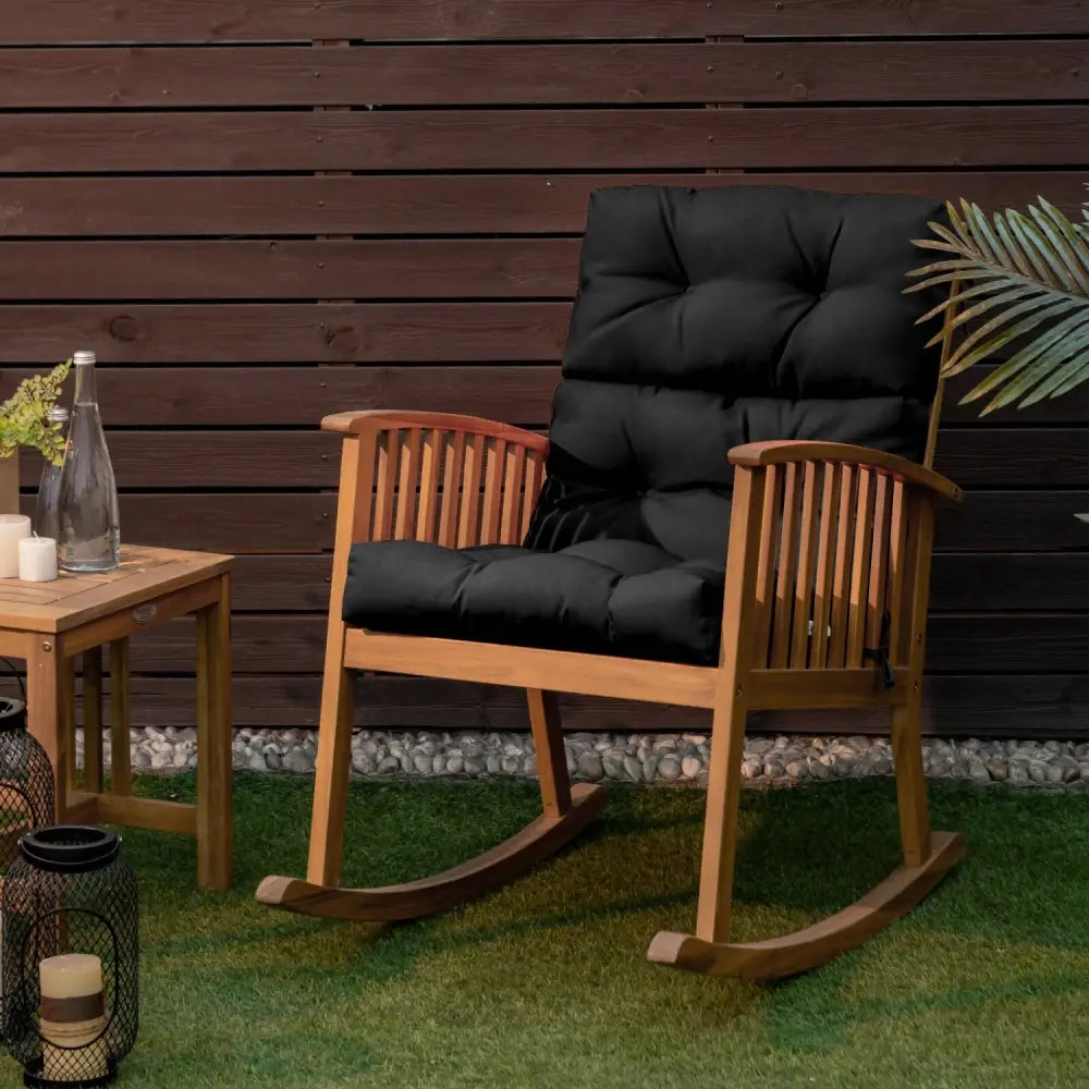 22 x 44 Inch Tufted Outdoor Patio Chair Seating Pad-Black - Black - Outdoor Furniture Accessories