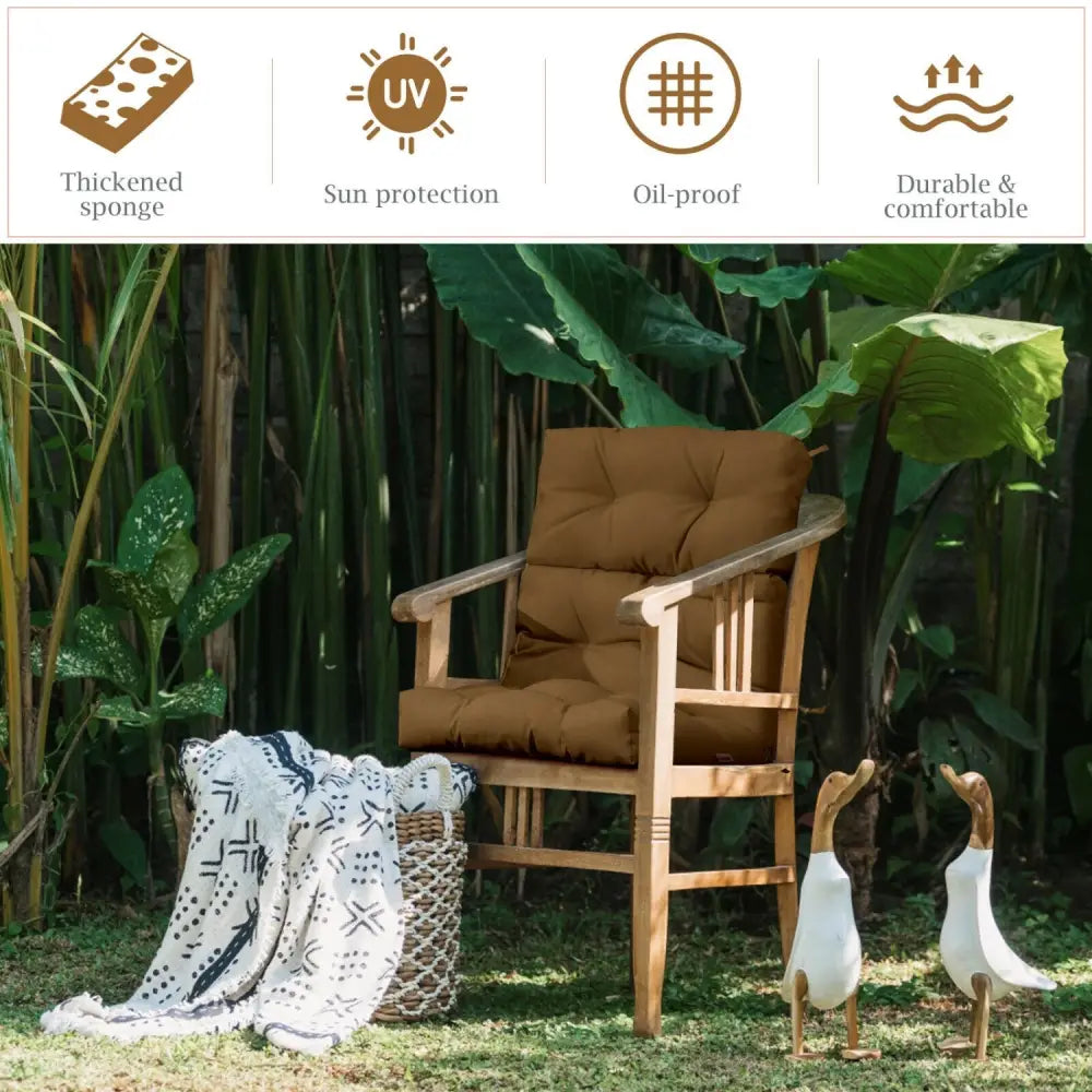 22 x 44 Inch Tufted Outdoor Patio Chair Seating Pad-Brown - Brown - Outdoor Furniture Accessories