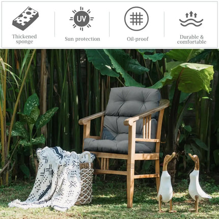 22 x 44 Inch Tufted Outdoor Patio Chair Seating Pad-Gray - Gray - Outdoor Furniture Accessories