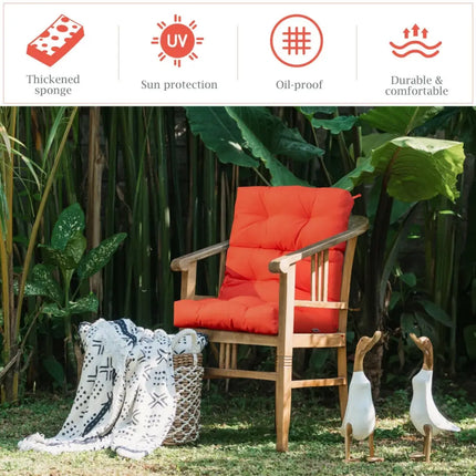 22 x 44 Inch Tufted Outdoor Patio Chair Seating Pad-Orange - Orange - Outdoor Furniture Accessories