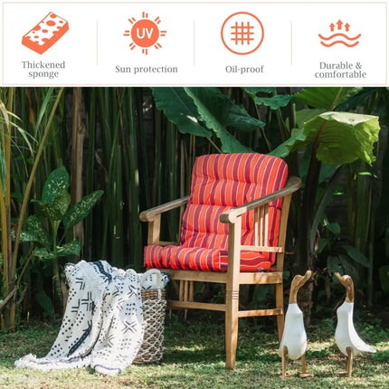 22 x 44 Inch Tufted Outdoor Patio Chair Seating Pad-Red - Red - Outdoor Furniture Accessories