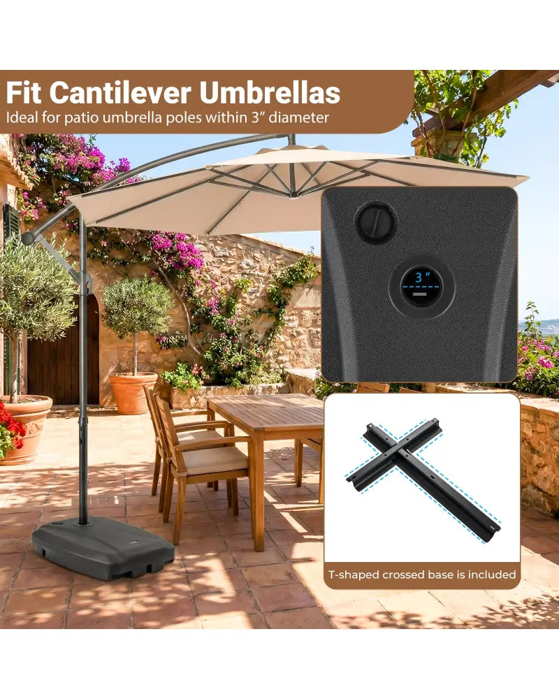 220 LBS Cantilever Patio Umbrella Base Stand with Wheels Fillable offset Umbrella Stand-Black - Black - Outdoor