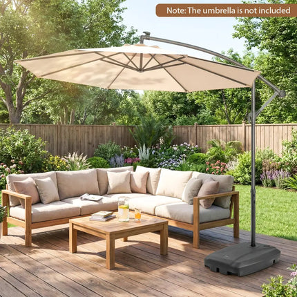 220 LBS Cantilever Patio Umbrella Base Stand with Wheels Fillable offset Umbrella Stand-Black - Black - Outdoor