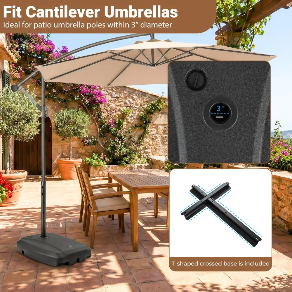 220 LBS Cantilever Patio Umbrella Base Stand with Wheels Fillable offset Umbrella Stand-Black - Black - Outdoor