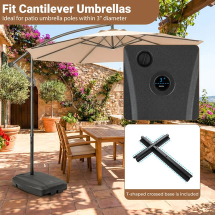 220 LBS Cantilever Patio Umbrella Base Stand with Wheels Fillable offset Umbrella Stand-Black - Black - Outdoor