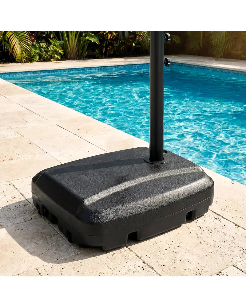 220 LBS Cantilever Patio Umbrella Base Stand with Wheels Fillable offset Umbrella Stand-Black - Black - Outdoor