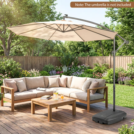 220 LBS Cantilever Patio Umbrella Base Stand with Wheels Fillable offset Umbrella Stand-Black