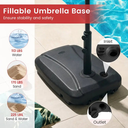 225 LBS Cantilever Patio Umbrella Base with Wheels and Crossed Base - Outdoor Umbrella Bases