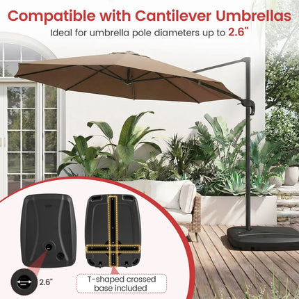 225 LBS Cantilever Patio Umbrella Base with Wheels and Crossed Base - Outdoor Umbrella Bases