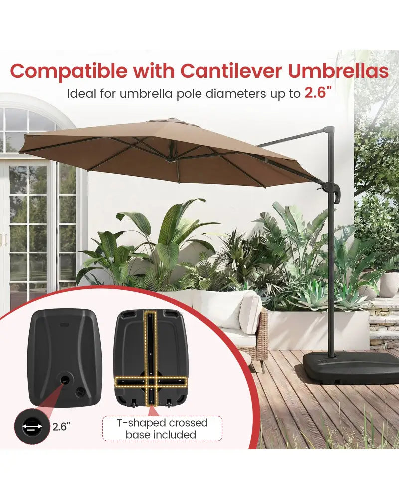 225 LBS Cantilever Patio Umbrella Base with Wheels and Crossed Base - Outdoor Umbrella Bases