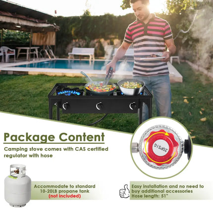 225000 BTU Portable Propane 3 Burner Gas Cooker - Black - Outdoor Grills
