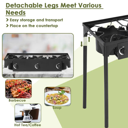 225000 BTU Portable Propane 3 Burner Gas Cooker - Black - Outdoor Grills