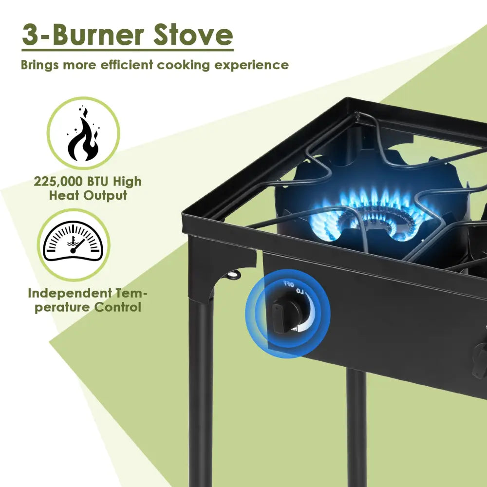 225000 BTU Portable Propane 3 Burner Gas Cooker - Black - Outdoor Grills