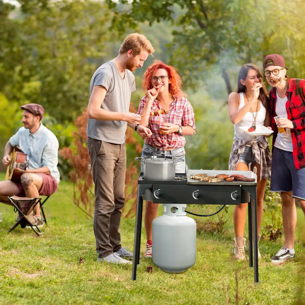 225000 BTU Portable Propane 3 Burner Gas Cooker - Black - Outdoor Grills