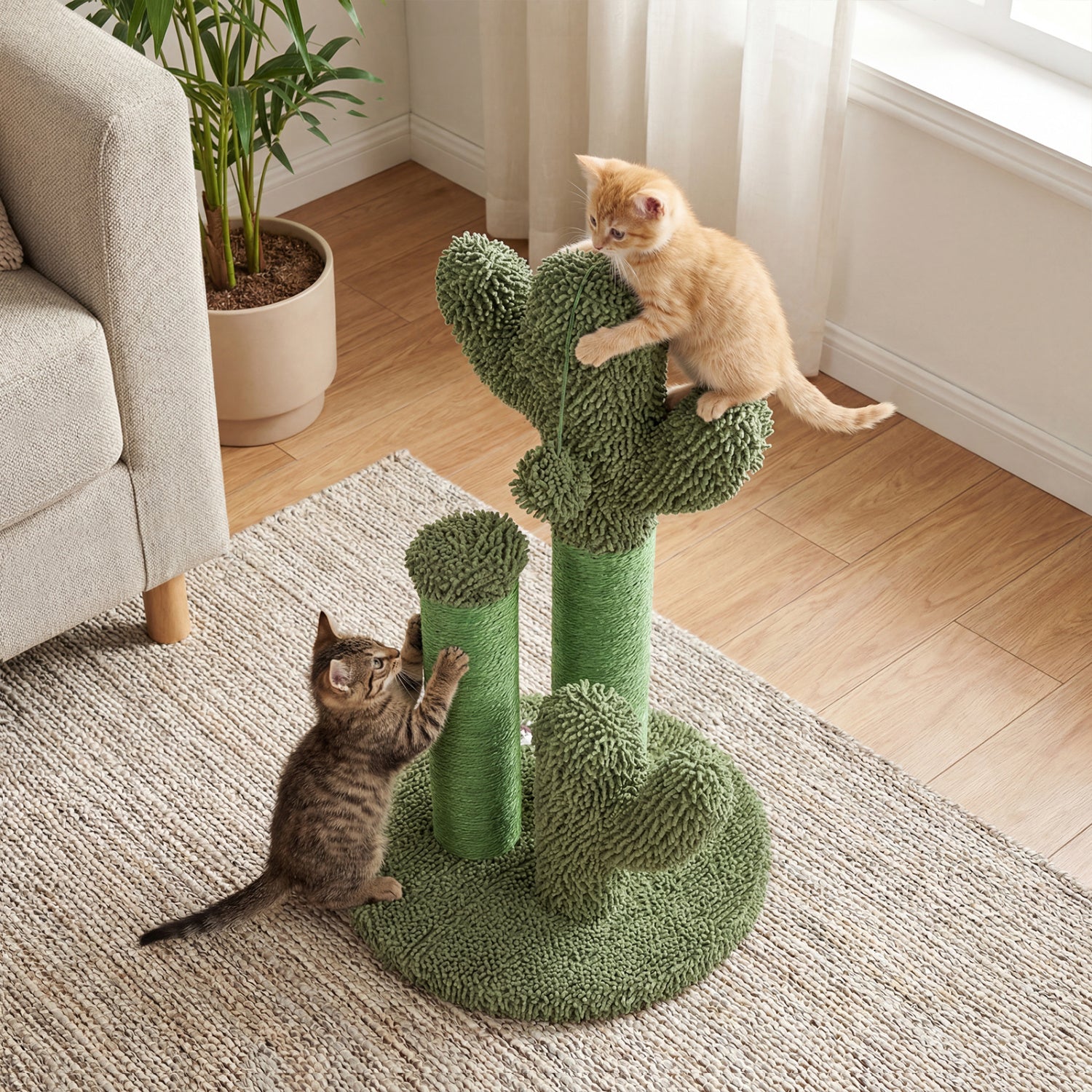 22 Inch Cactus Cat Scratching Post with Natural Sisal Rope-Green