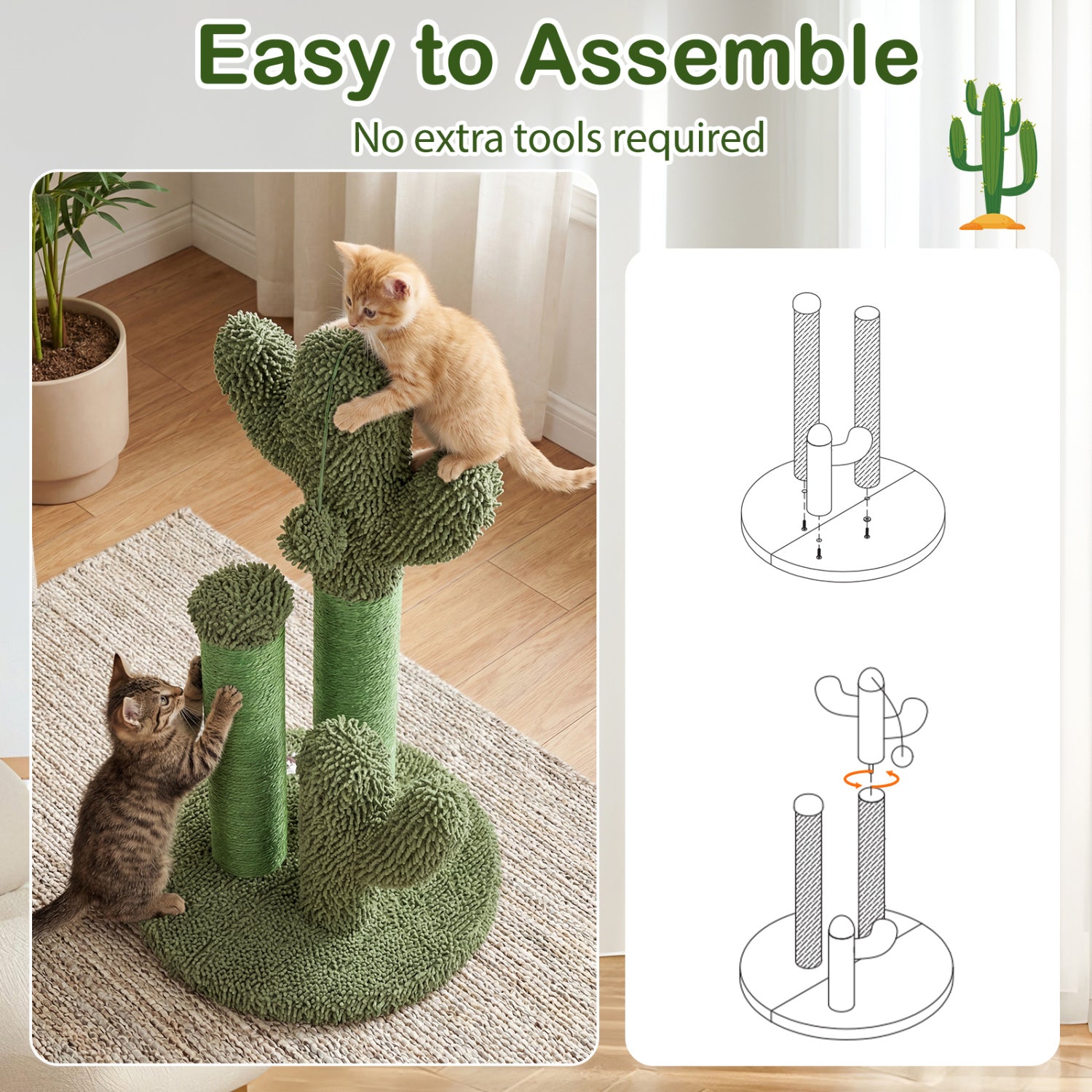 22 Inch Cactus Cat Scratching Post with Natural Sisal Rope-Green