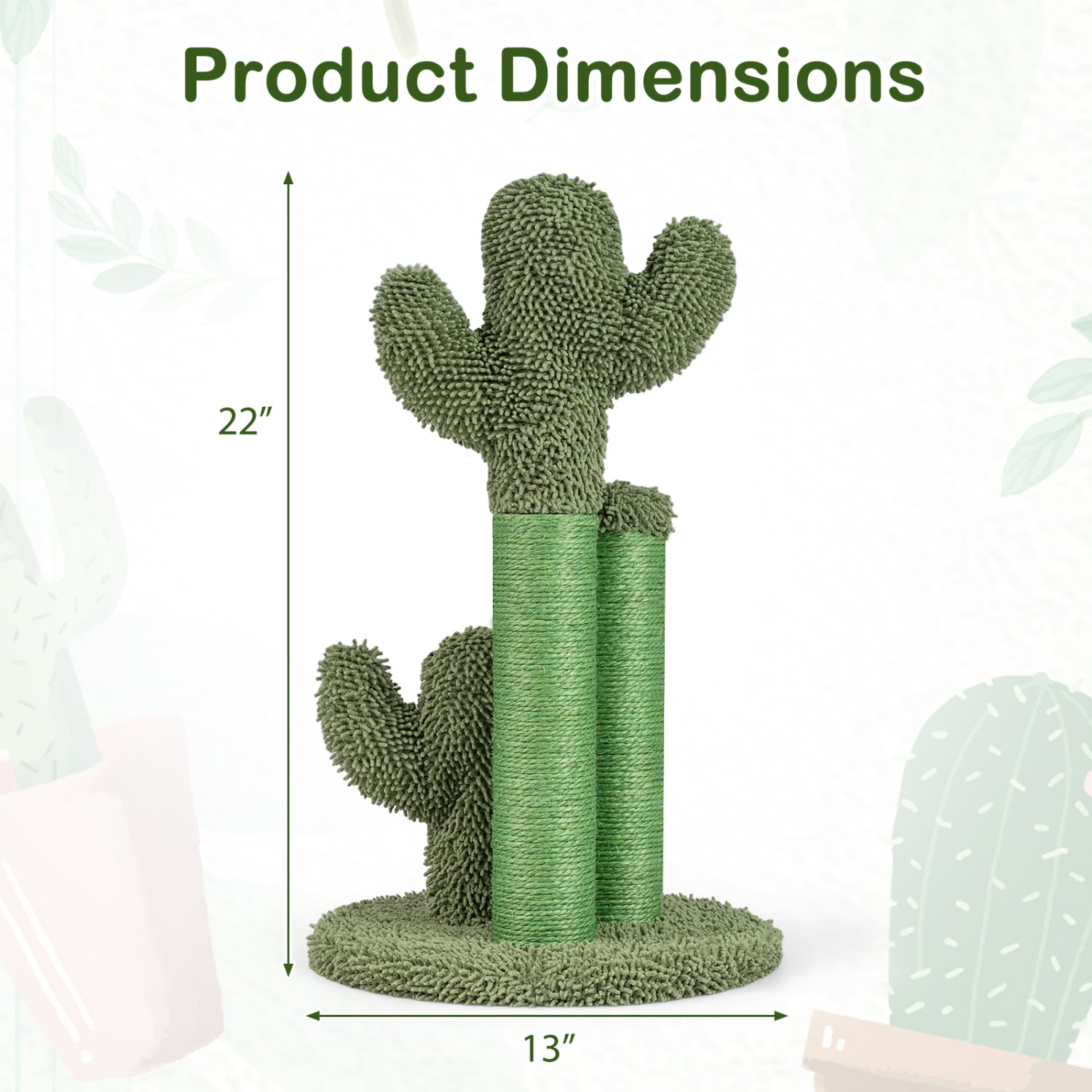 22 Inch Cactus Cat Scratching Post with Natural Sisal Rope-Green