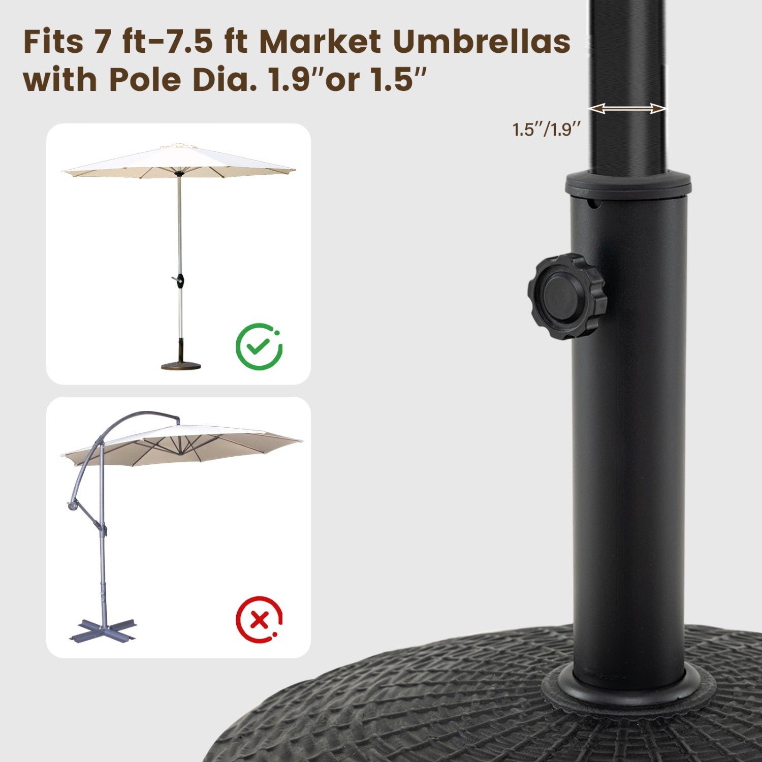 22 lbs Patio Resin Outdoor Umbrella Base with Wicker Style for Outdoor Use-Black
