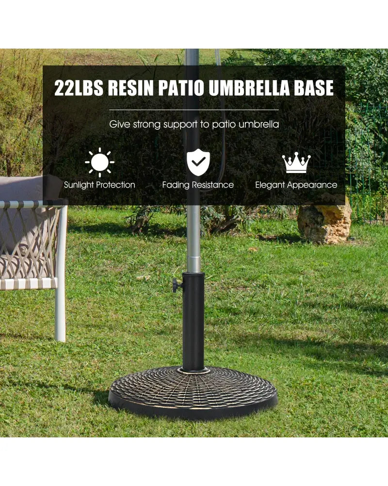 22Lbs Patio Resin Umbrella Base with Wicker Style for Outdoor Use - Bronze - Outdoor Umbrella Bases