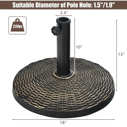 22Lbs Patio Resin Umbrella Base with Wicker Style for Outdoor Use - Bronze - Outdoor Umbrella Bases