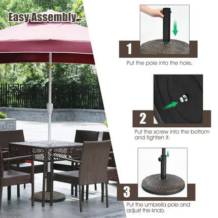 22Lbs Patio Resin Umbrella Base with Wicker Style for Outdoor Use - Bronze - Outdoor Umbrella Bases