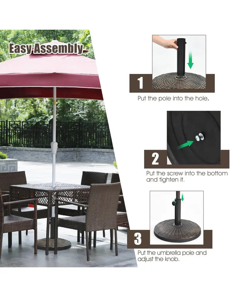 22Lbs Patio Resin Umbrella Base with Wicker Style for Outdoor Use - Bronze - Outdoor Umbrella Bases