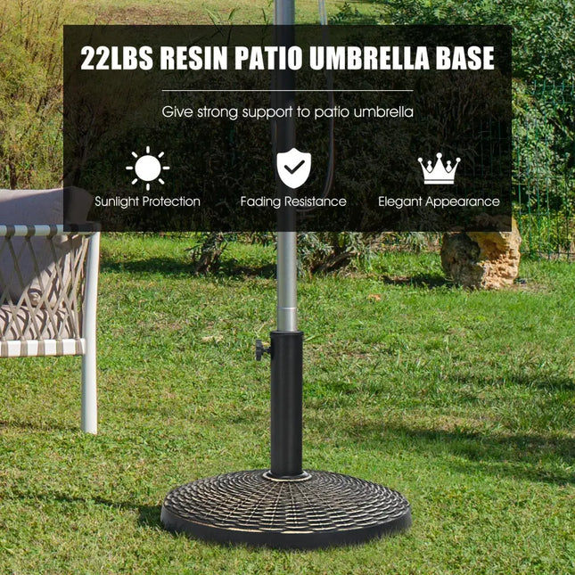 22Lbs Patio Resin Umbrella Base with Wicker Style for Outdoor Use - Bronze - Outdoor Umbrella Bases