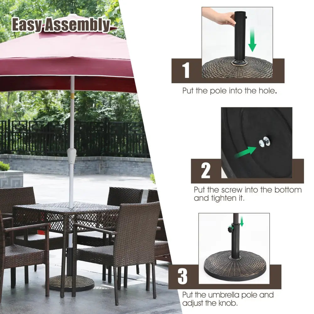22Lbs Patio Resin Umbrella Base with Wicker Style for Outdoor Use - Bronze - Outdoor Umbrella Bases