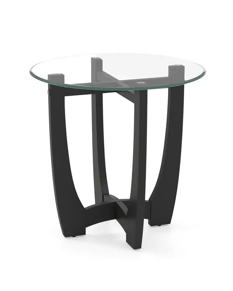 23.5 Inch Round End Side Table with Tempered Glass Tabletop-Black - Black - End & Side Tables
