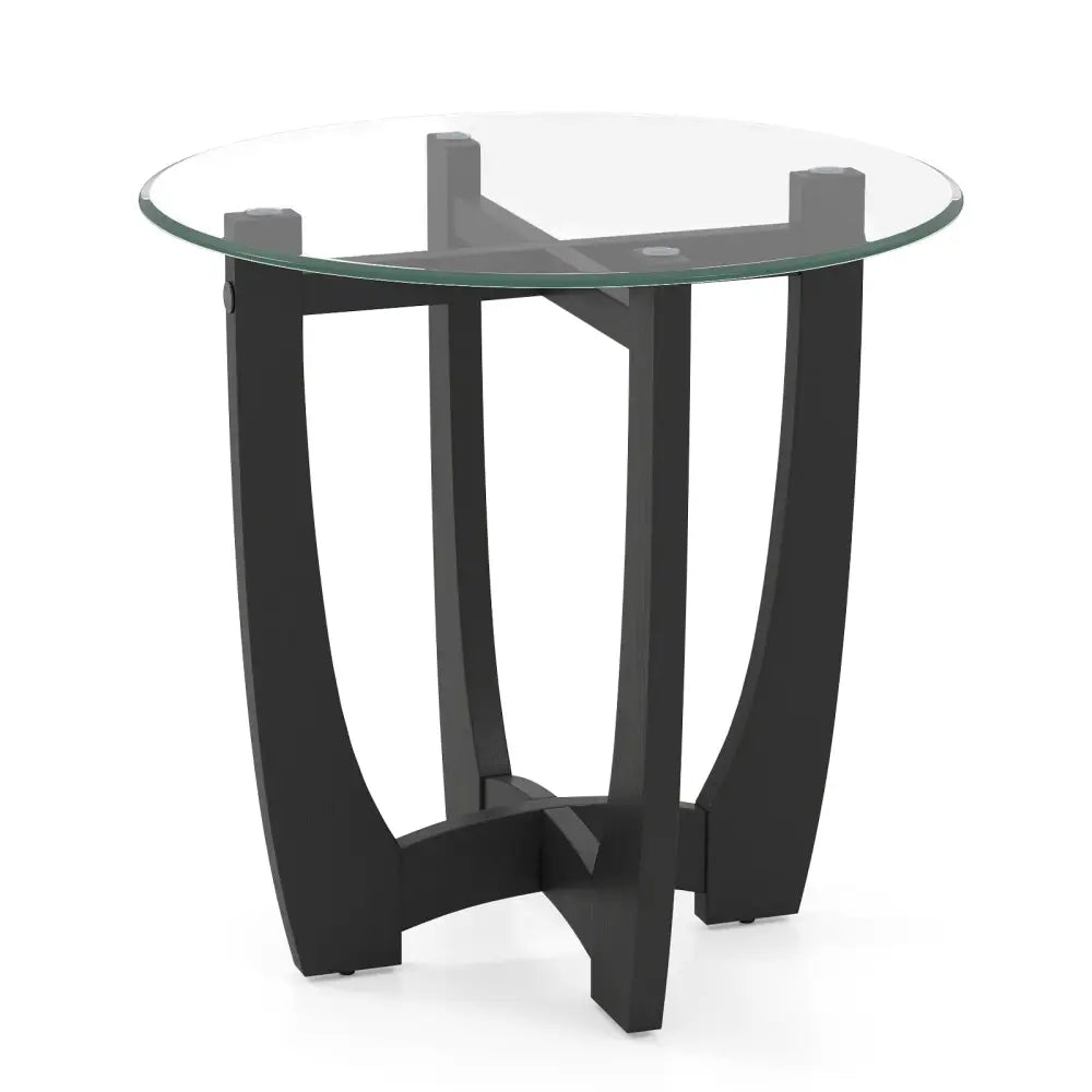 23.5 Inch Round End Side Table with Tempered Glass Tabletop-Black - Black - End & Side Tables