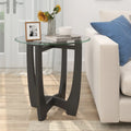 23.5 Inch Round End Side Table with Tempered Glass Tabletop-Black - Black - End & Side Tables