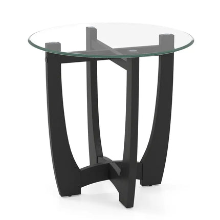 23.5 Inch Round End Side Table with Tempered Glass Tabletop-Black Costway