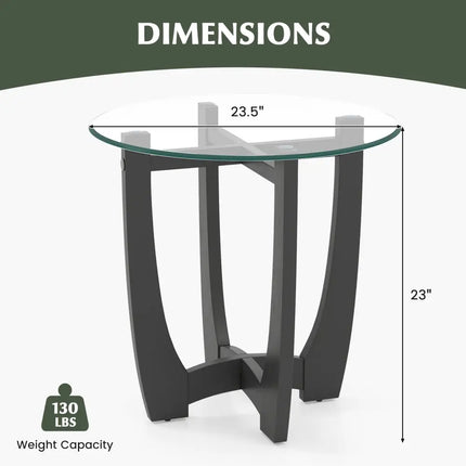 23.5 Inch Round End Side Table with Tempered Glass Tabletop-Black Costway