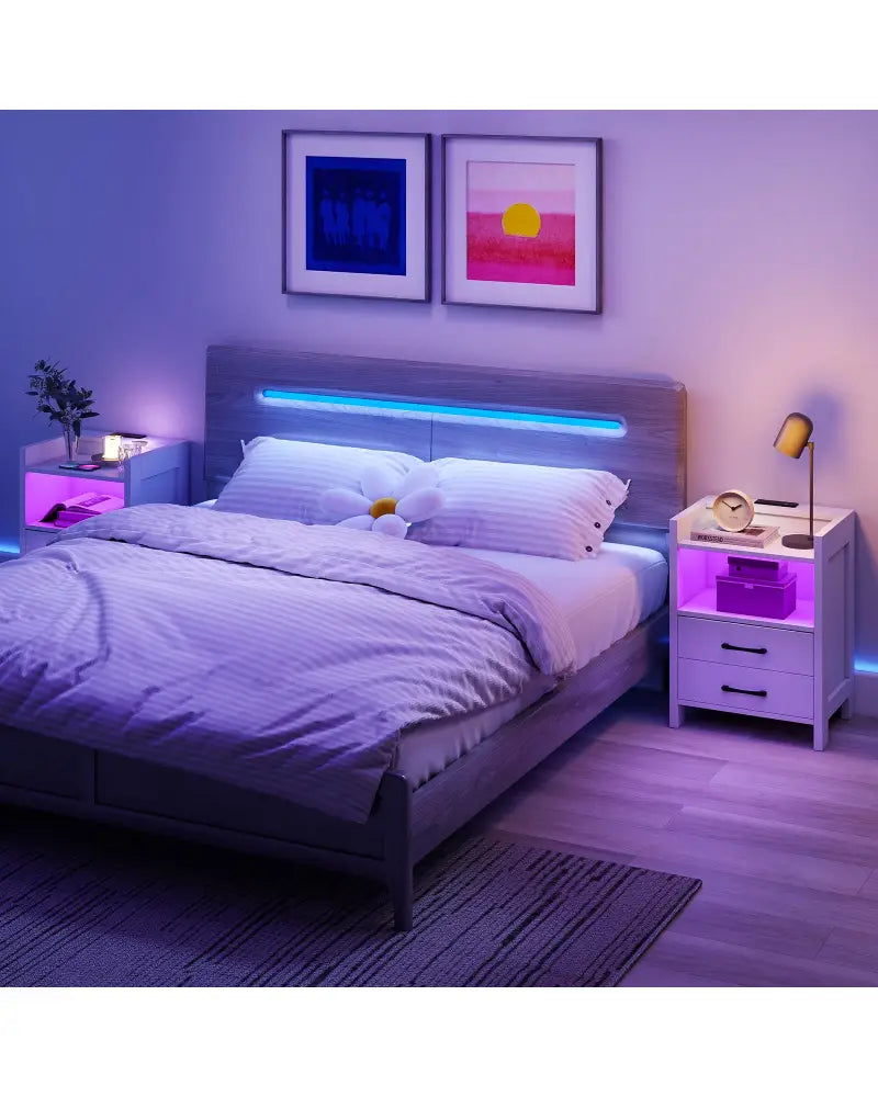 23.5 Inches Nightstand with Charging Station and Open Storage Shelf-White - White - End & Side Tables